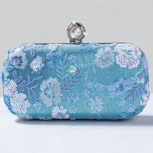 Elegant Blue Floral Clutch